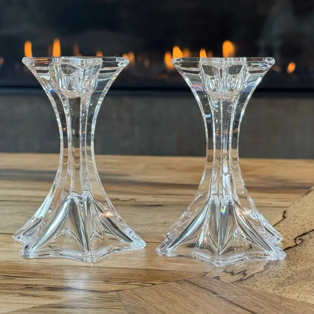 Mikasa Firestar Crystal Candlestick Holders Pair Star Base 4.25” Vintage Austria
